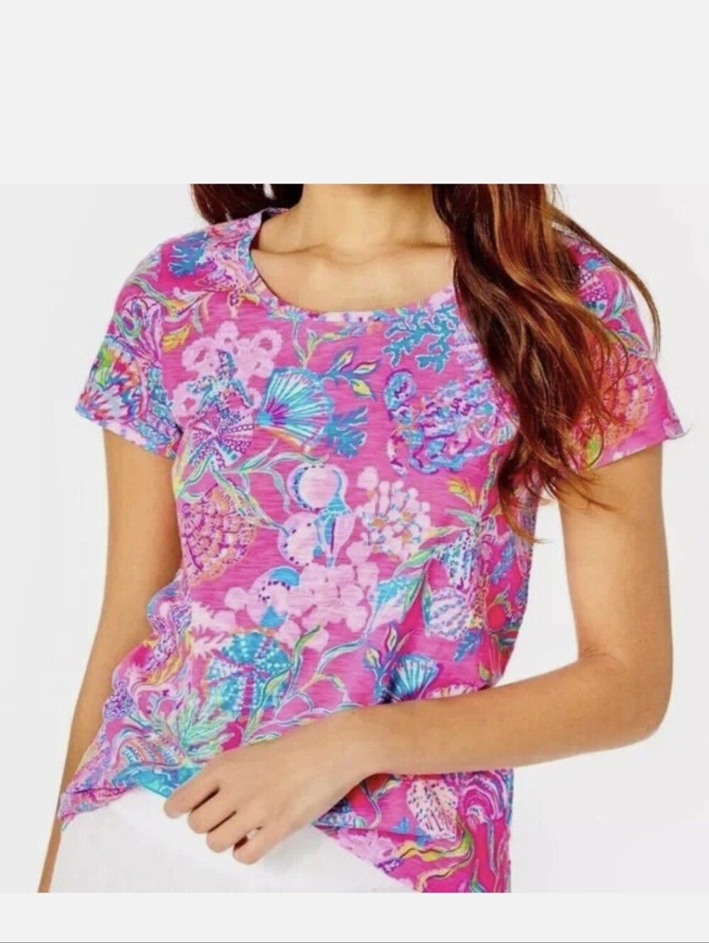 Lilly Pulitzer Etta Pink Isle Shell Me Simething Good Top Sz.M